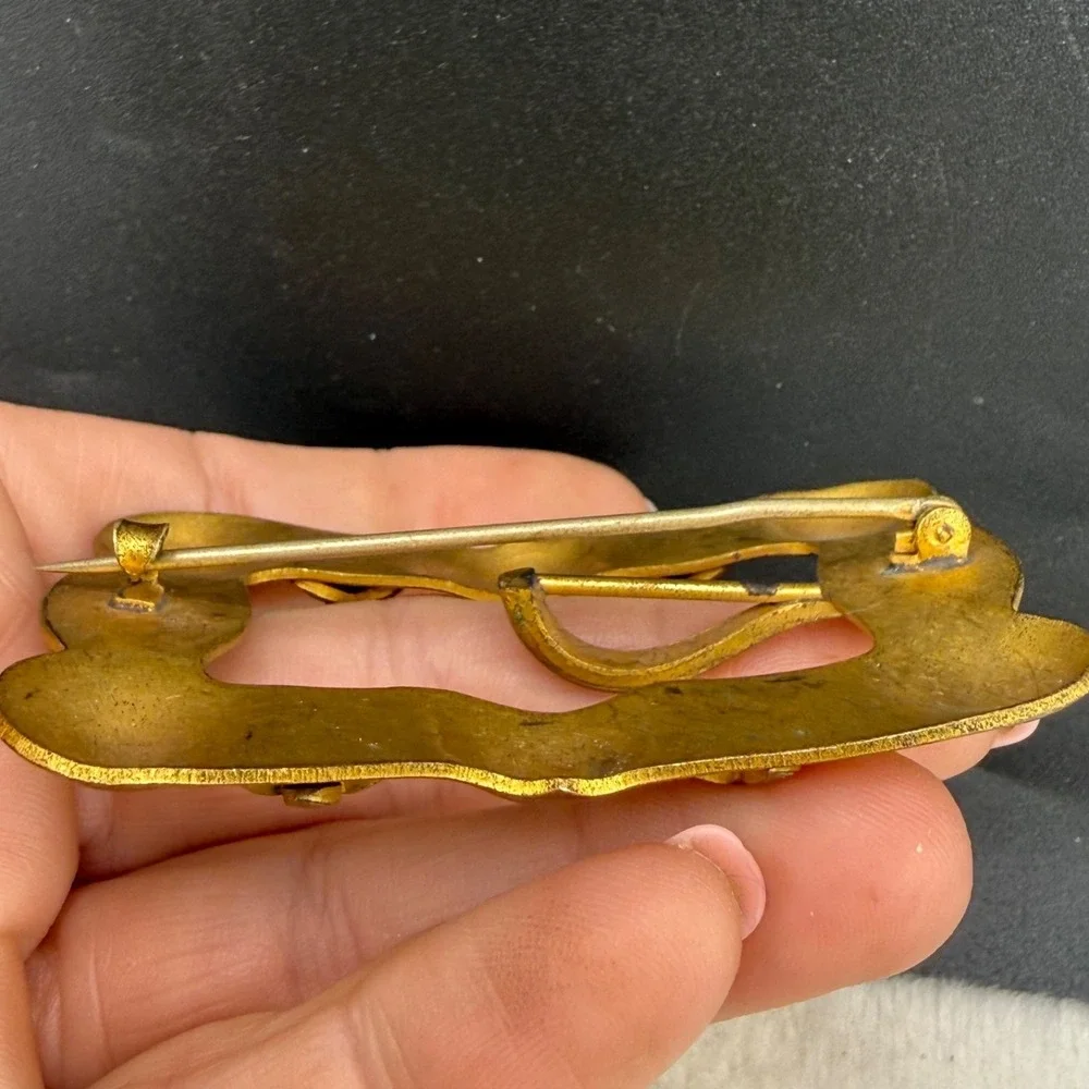 Vintage Sash Brooch Gold Tone Art Deco Green